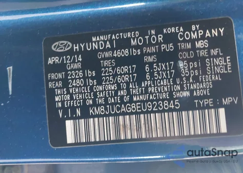 2014 Hyundai Tucson Se from USA, damaged, VIN KM8JUCAG8EU923845